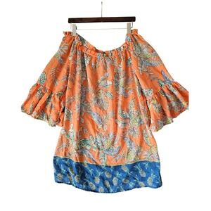 Beach by Beachlunchlounge Off Shoulder Cover Up Dress Top‎ XL Tropical Print